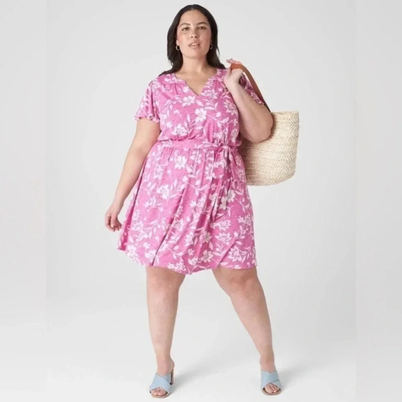Lane Bryant Cabo Flower Flutter-Sleeve V-Neck Knit Swing Dress Plus Size 14/16 - Picture 2 of 13